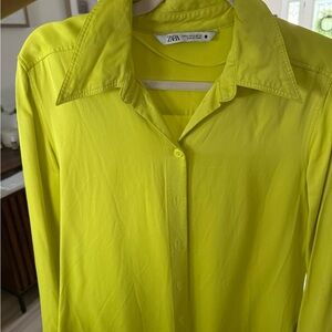 Zara Vibrant Lime Green/Yellow Button Up Shirt